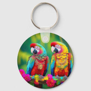 Colourful Macaw Birds on The Branch-67859 Key Ring