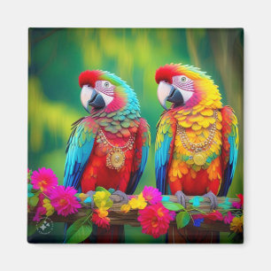 Colourful Macaw Birds On The Branch-67859 Magnet