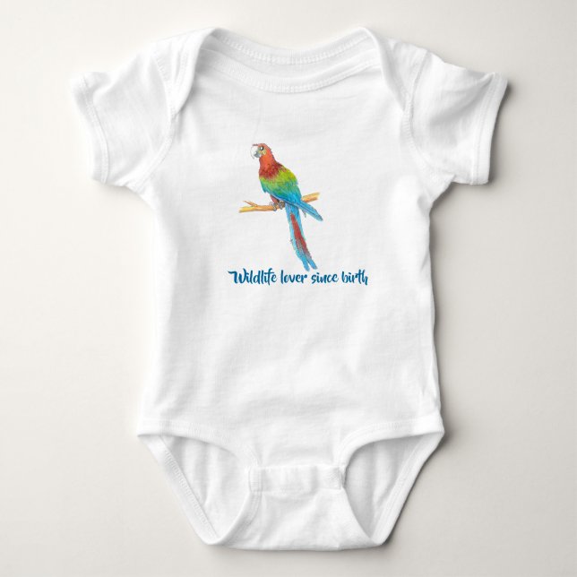 Colourful Macaw Parrot Baby Bodysuit (Front)