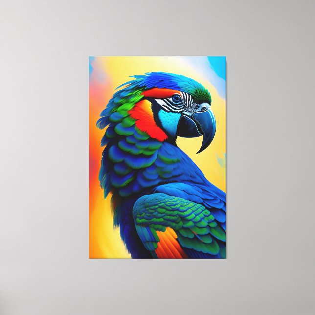 Colourful Macaw Parrot Bird Painting Canvas Print (Front)