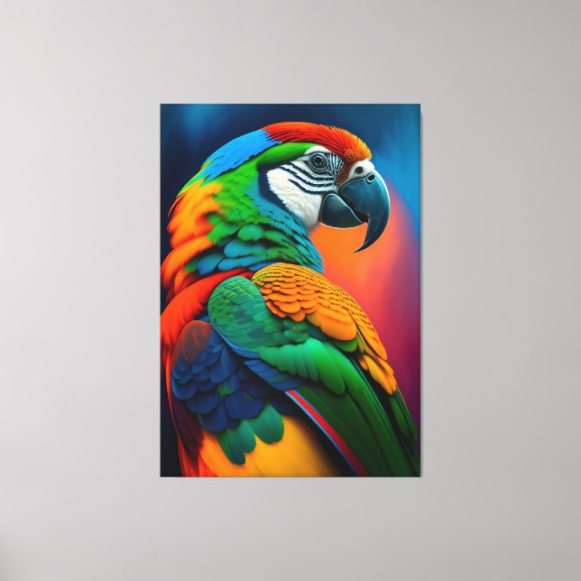 Colourful Macaw Parrot Bird Painting Canvas Print (Front)