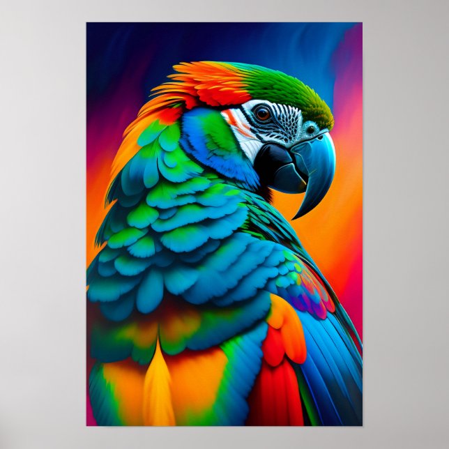 Colourful Macaw Parrot Bird Painting Poster (Front)