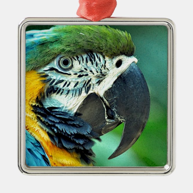Colourful macaw parrot metal tree decoration (Front)