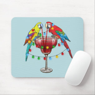 Colourful Macaw Parrots Drinking Red Wine Mouse Pad