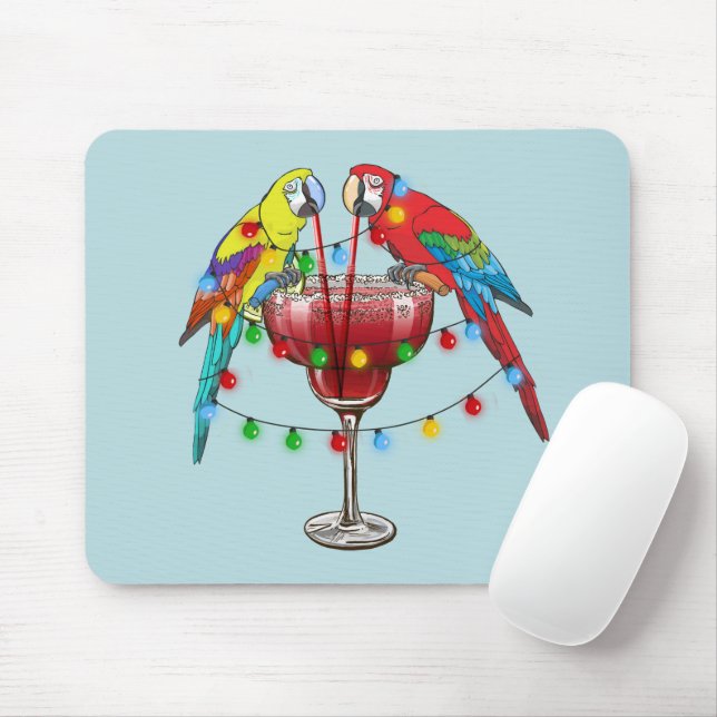 Colourful Macaw Parrots Drinking Red Wine Mouse Pad (With Mouse)