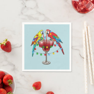 Colourful Macaw Parrots Drinking Red Wine Napkin