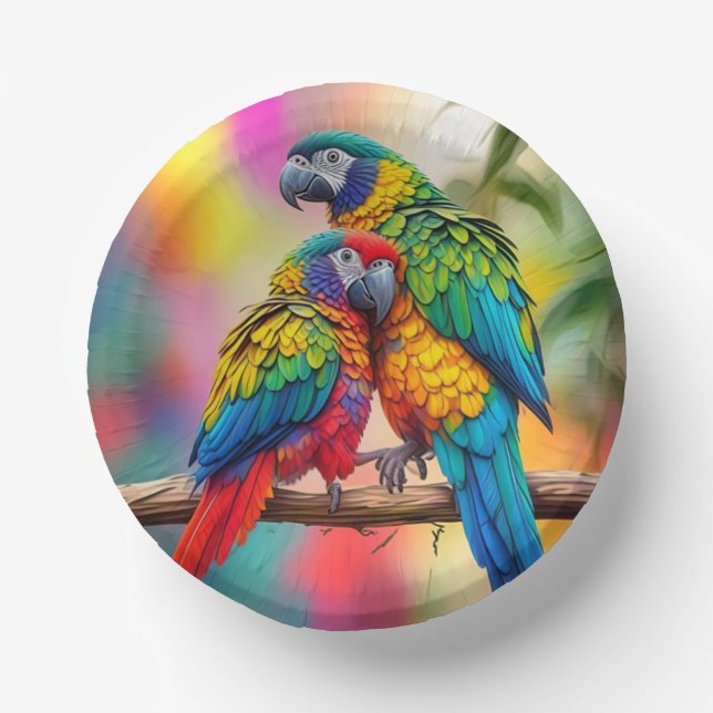 Colourful Macaw Parrots On A Branch-45739 Paper Plate (Front)