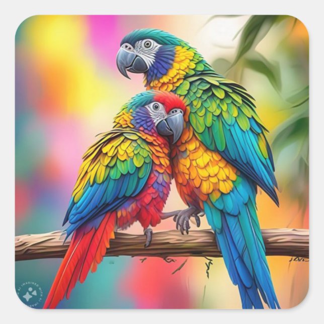 Colourful Macaw Parrots On A Branch-45739 Square Sticker (Front)