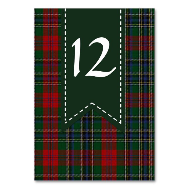 Colourful MacLean Plaid Wedding Table Number (Front)