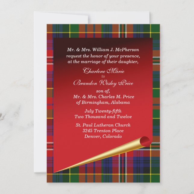 Colourful MacPherson Tartan Plaid Wedding Invitation (Front)