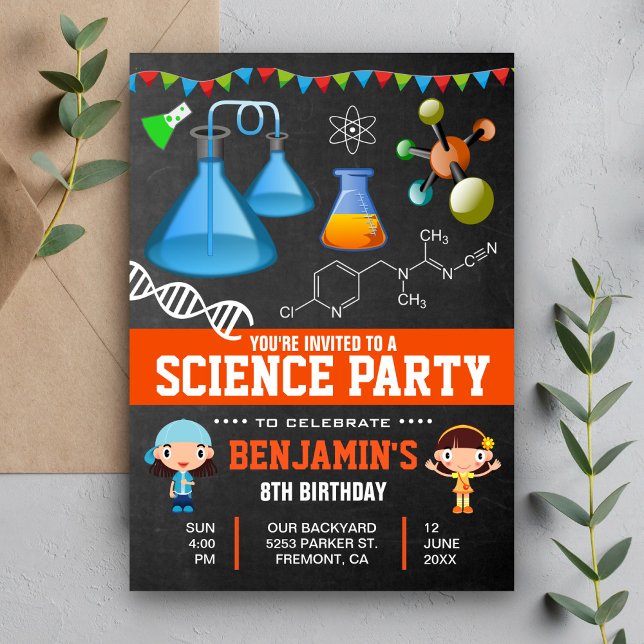 Colourful Mad Science Kids Birthday Party Invitation (Creator Uploaded)