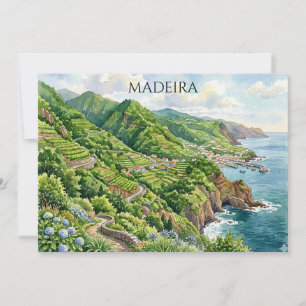 Colourful Madeira Portugal Watercolor Painting Card