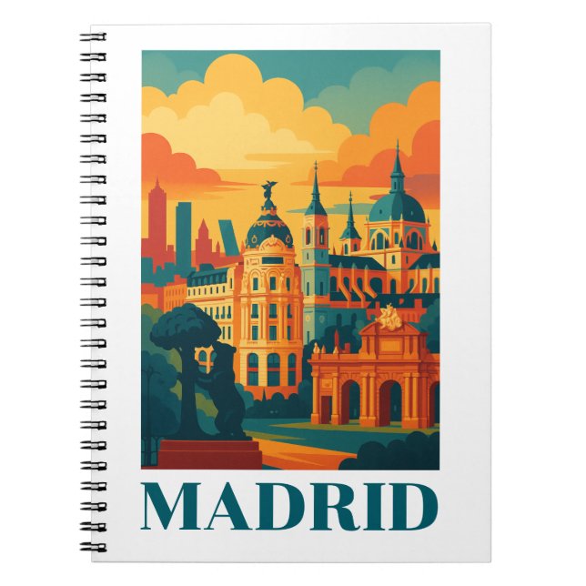 Colourful Madrid Spain Vintage Travel Notebook (Front)