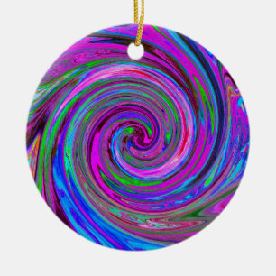 Colourful Magenta Swirl Retro Abstract Design Ceramic Tree Decoration