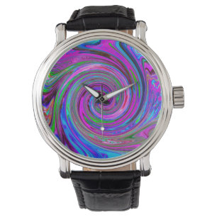 Colourful Magenta Swirl Retro Abstract Design Watch