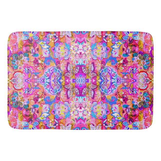 Colourful magic abstract floral bath mat (Front)