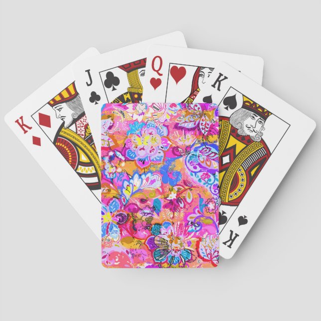 Colourful magic abstract floral playing cards (Back)