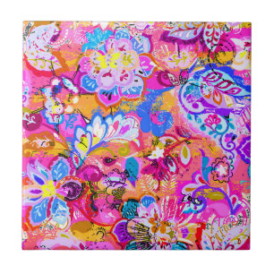 Colourful magic abstract floral tile