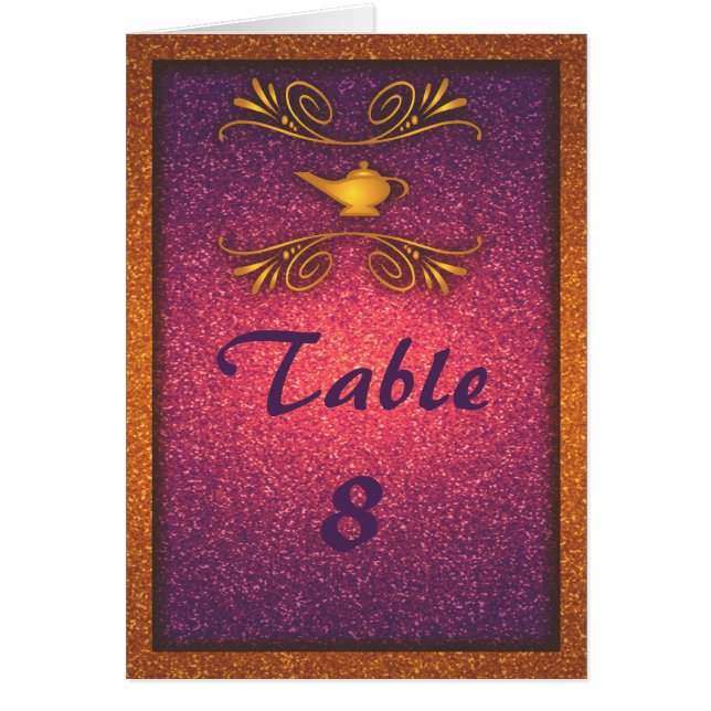 Colourful Magic Lamp Wedding Table Number Card (Front)