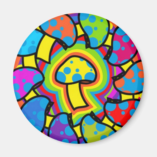 Colourful Magic Mushrooms Magnet (Front)
