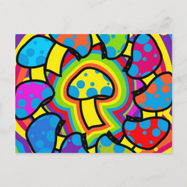 Colourful Magic Mushrooms Postcard (Front)