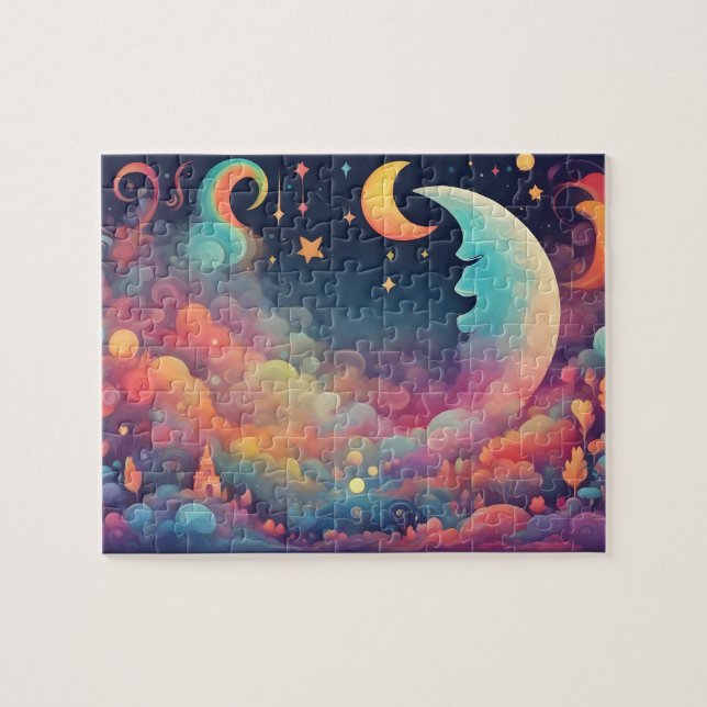 Colourful Magic Sky With Moon and Rainbow Jigsaw Puzzle (Horizontal)