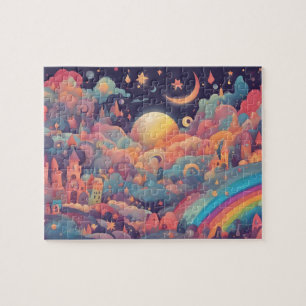Colourful Magic World With Moon and Rainbow Jigsaw Puzzle