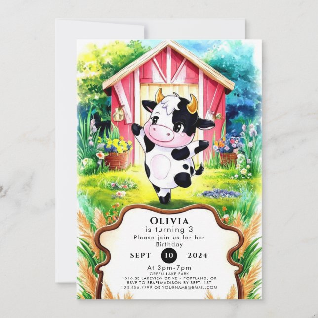 Colourful Magical Cow Birthday Invitation (Front)