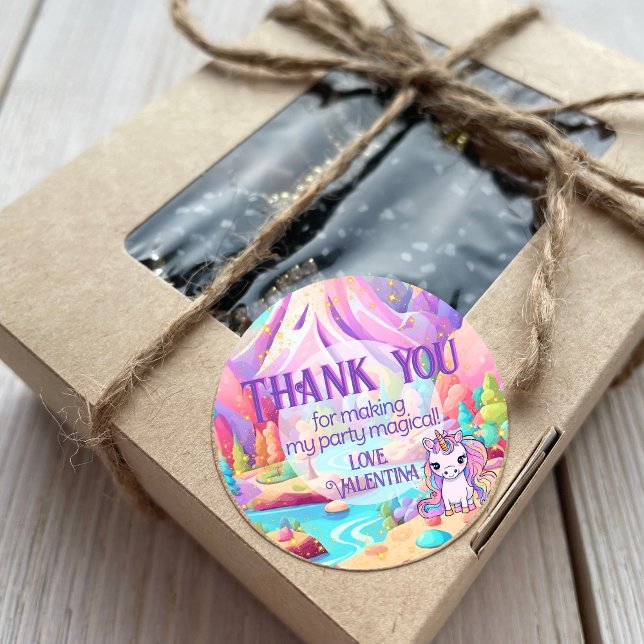 Colourful Magical Cute Unicorn Birthday Thank You Classic Round Sticker (Creator Uploaded)
