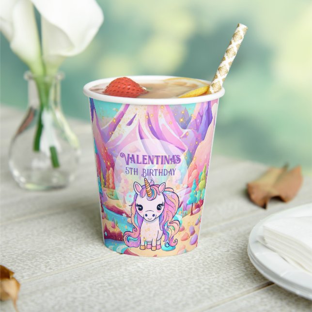 Colourful Magical Cute Unicorn Land Girl's Birthda Paper Cups (Insitu)
