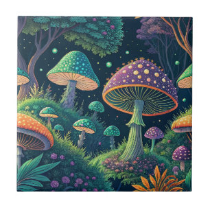 Colourful Magical Fantasy Mushroom Forest Pattern Tile