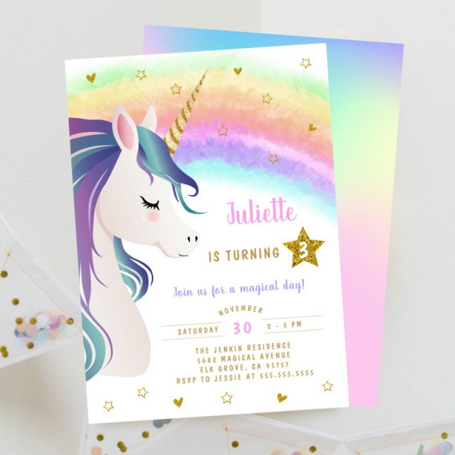 Colourful Magical Glitter Unicorn Rainbow Birthday Invitation (Creator Uploaded)