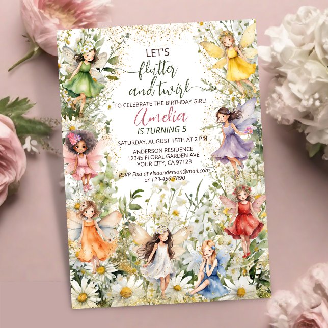 Colourful Magical Pixie Fairy Floral Girls Birthda Invitation (Creator Uploaded)