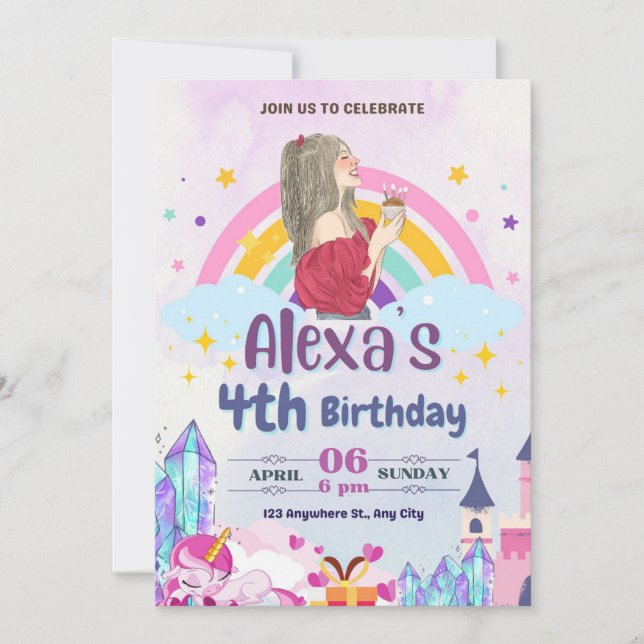 Colourful Magical Rainbow Girls Birthday Party  Invitation (Front)