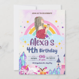 Colourful Magical Rainbow Girls Birthday Party Invitation