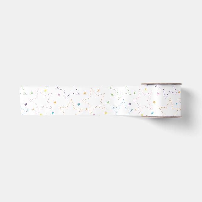 Colourful Magical Starry Night Sky Pattern Satin Ribbon (Front)