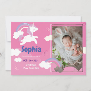 Colourful Magical Unicorn with photo Invitation