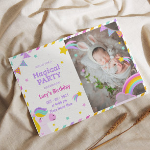 Colourful Magical Unicorn with photo Invitation