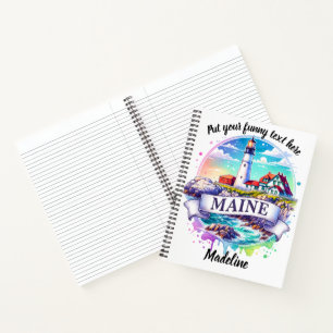 Colourful Maine lighthouse watercolor Notebook