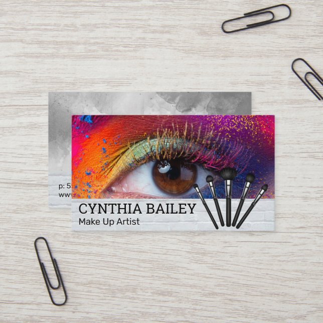 Colourful Make Up and Brushes | Womans Eye  Business Card (Front/Back In Situ)