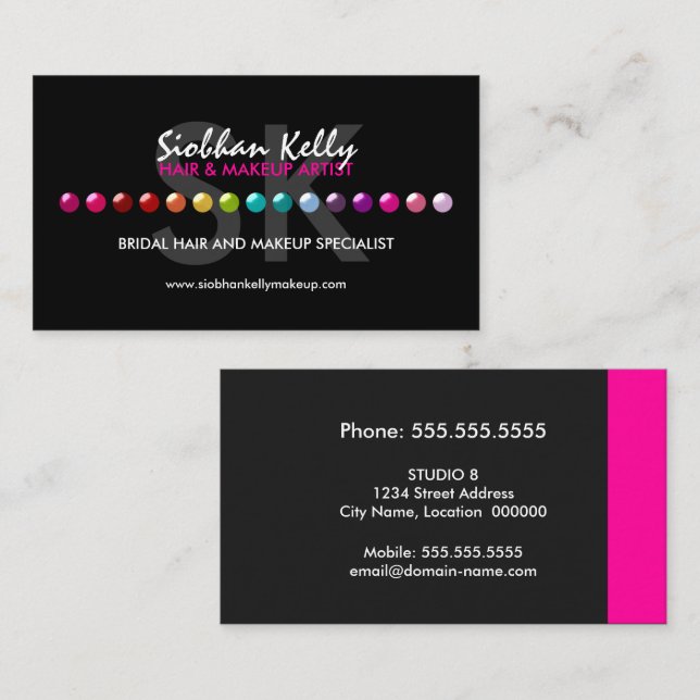 Colourful Makeup Artist Monogram Business Card (Front/Back)