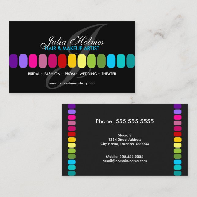 Colourful Makeup Artist with Monogram Business Card (Front/Back)