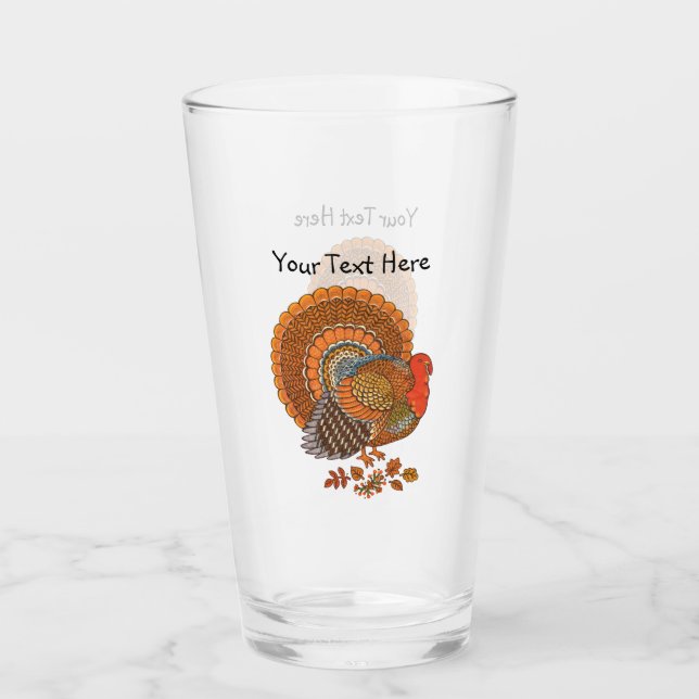 Colourful Male Turkey Fanned Tail Autumn Leaves Glass (Front)