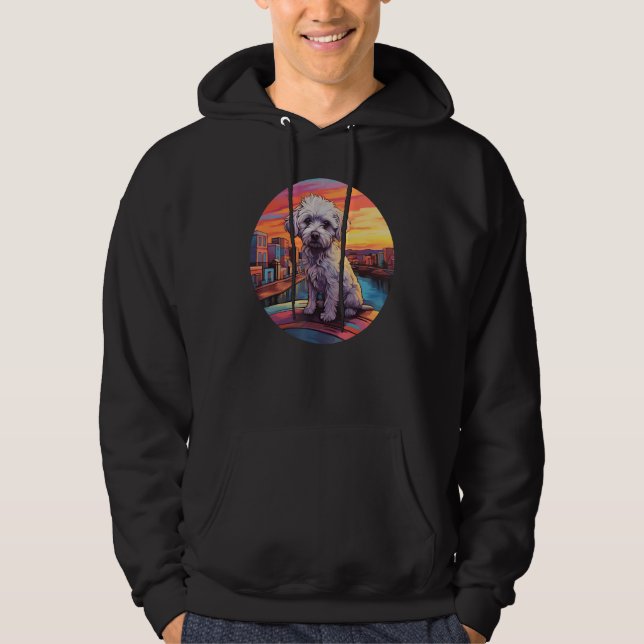 Colourful Maltese Dog Dad Mom Graffity Hoodie (Front)