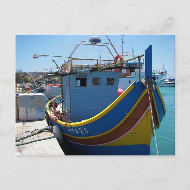 Colourful Maltese Fishing Boat Postcard (Front)