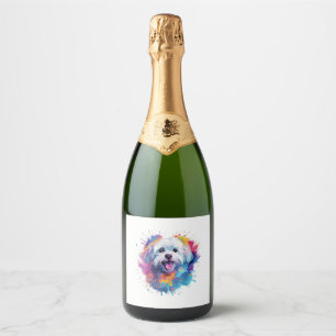 Colourful Maltese Splash Art Dog T-Shirt Classic T Sparkling Wine Label