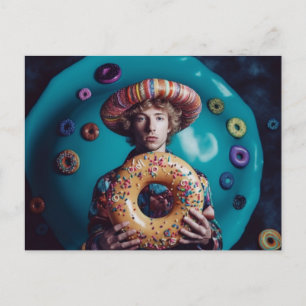 Colourful Man With a Doughnut Postcard