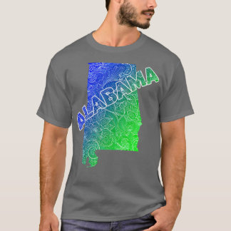 Colourful mandala art map of Alabama with text in  T-Shirt