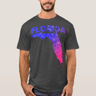Colourful mandala art map of Florida with text in T-Shirt