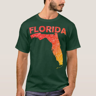 Colourful mandala art map of Florida with text in  T-Shirt